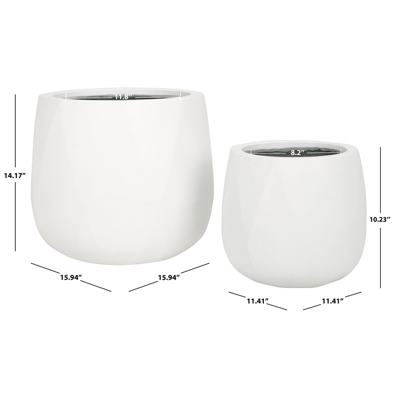 Safavieh Kane Planter Ficonstone Pot Set of 2 in White