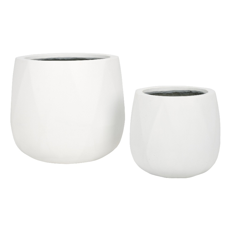 Safavieh Kane Planter Ficonstone Pot Set of 2 in White