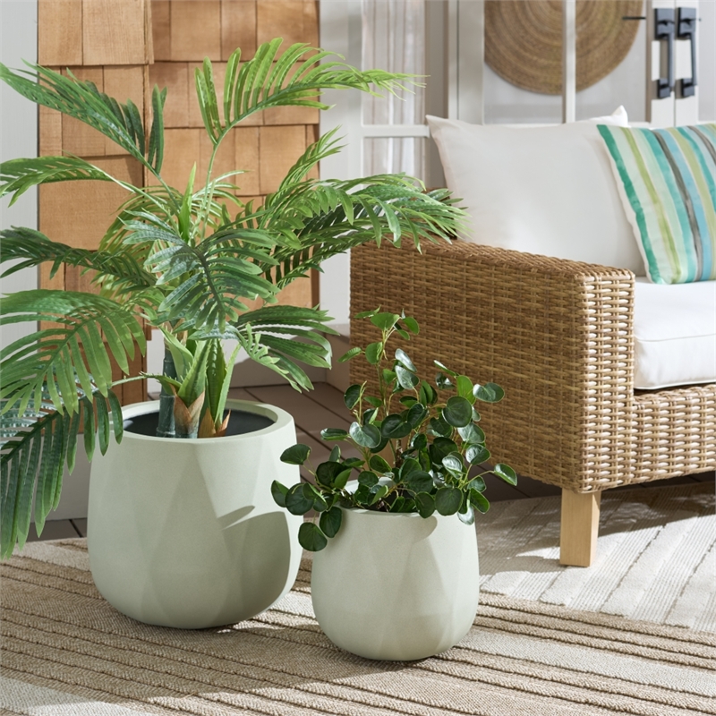 Safavieh Kane Ficonstone Planter Pot Set of 2  in Sage