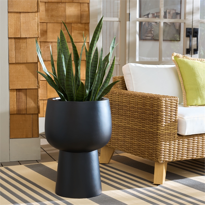 Safavieh Olivia Pedestal Ficonstone Planter in Black