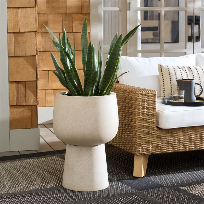 Safavieh Olivia Pedestal Ficonstone Planter  in Beige