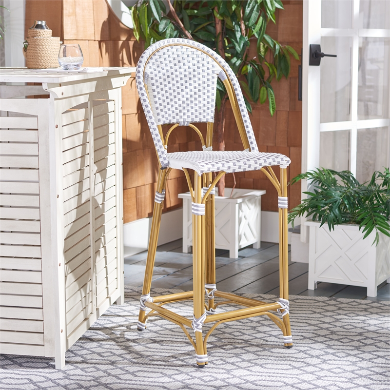 Safavieh Zaid Aluminum  Barstool in Gray / White