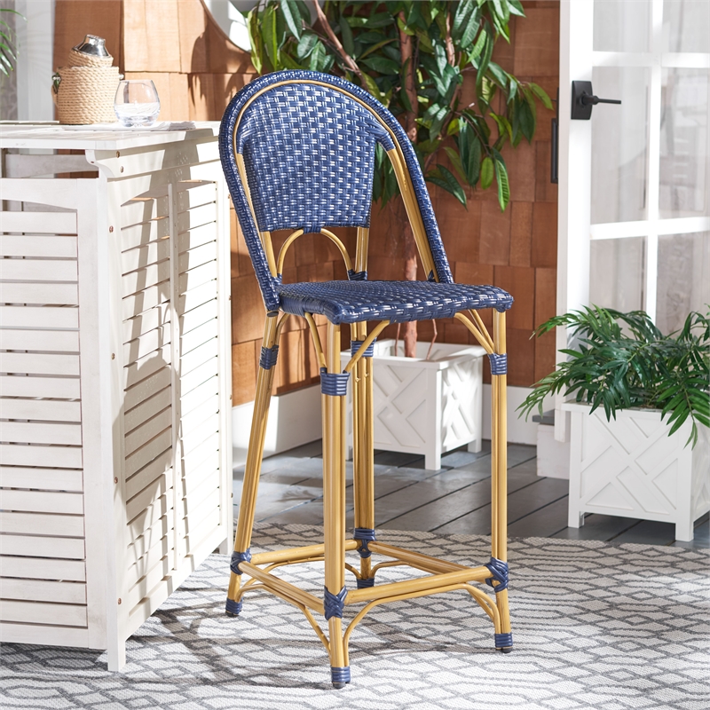 Safavieh Zaid Aluminum Barstool in Navy