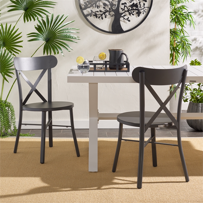 Safavieh Core Cross Aluminum Back Chair Set of 2 in Gray