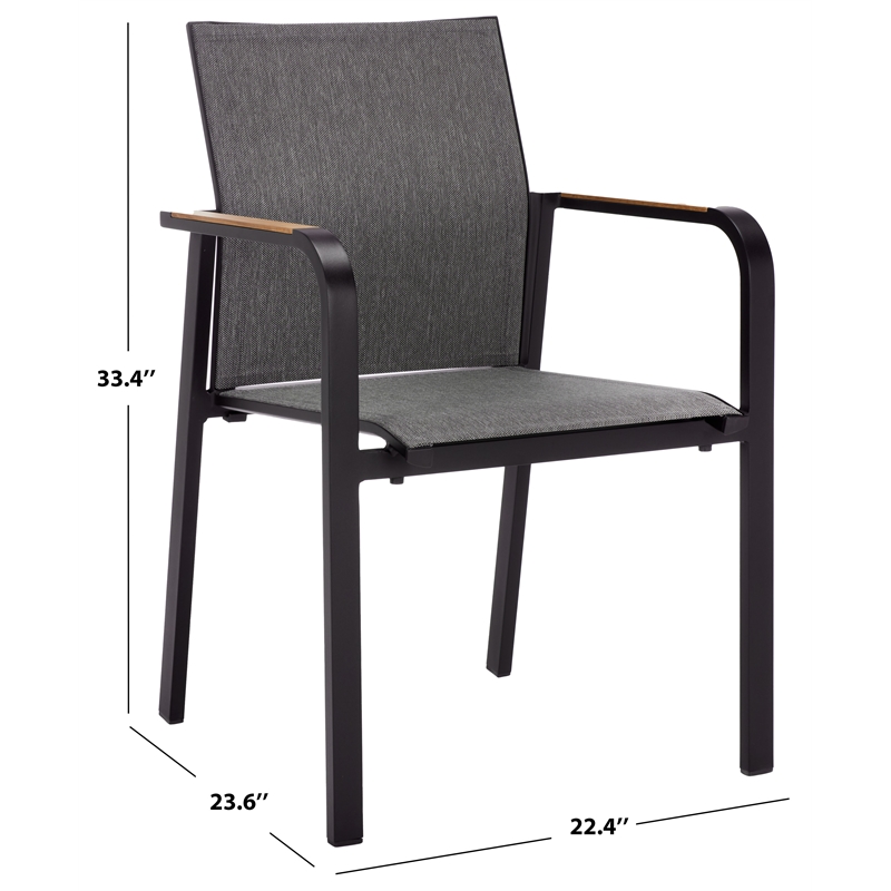 Safavieh Dexter Aluminum Armchair w/ Teak Set of 2 in Black