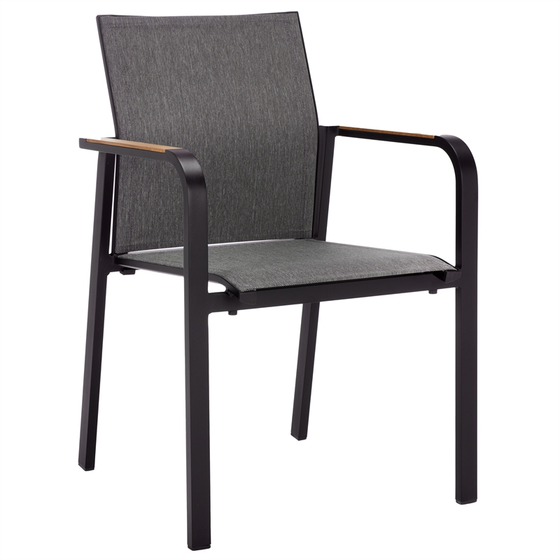 Safavieh Dexter Aluminum Armchair w/ Teak Set of 2 in Black