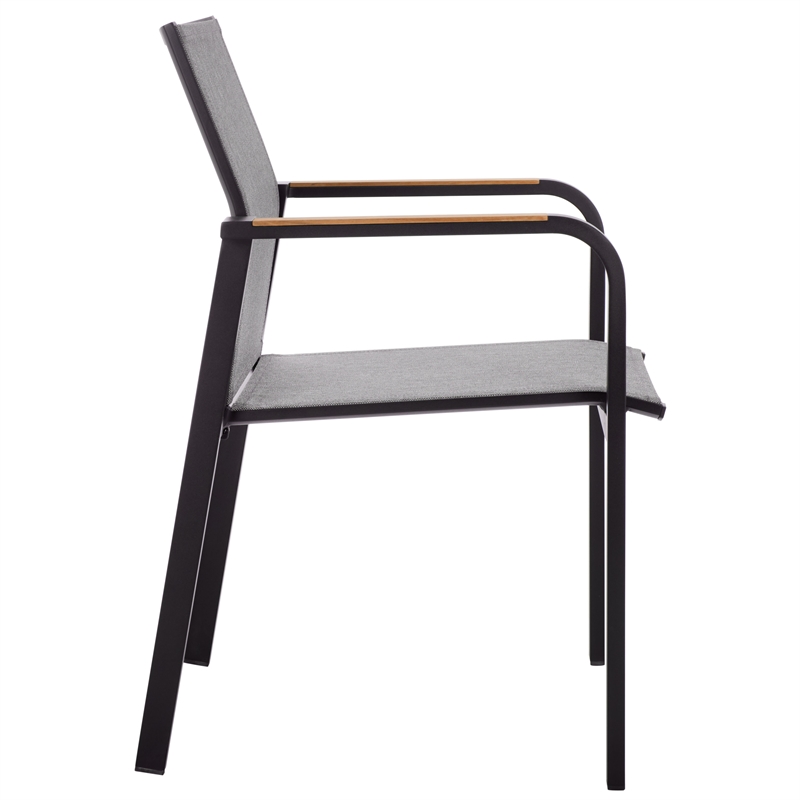 Safavieh Dexter Aluminum Armchair w/ Teak Set of 2 in Black