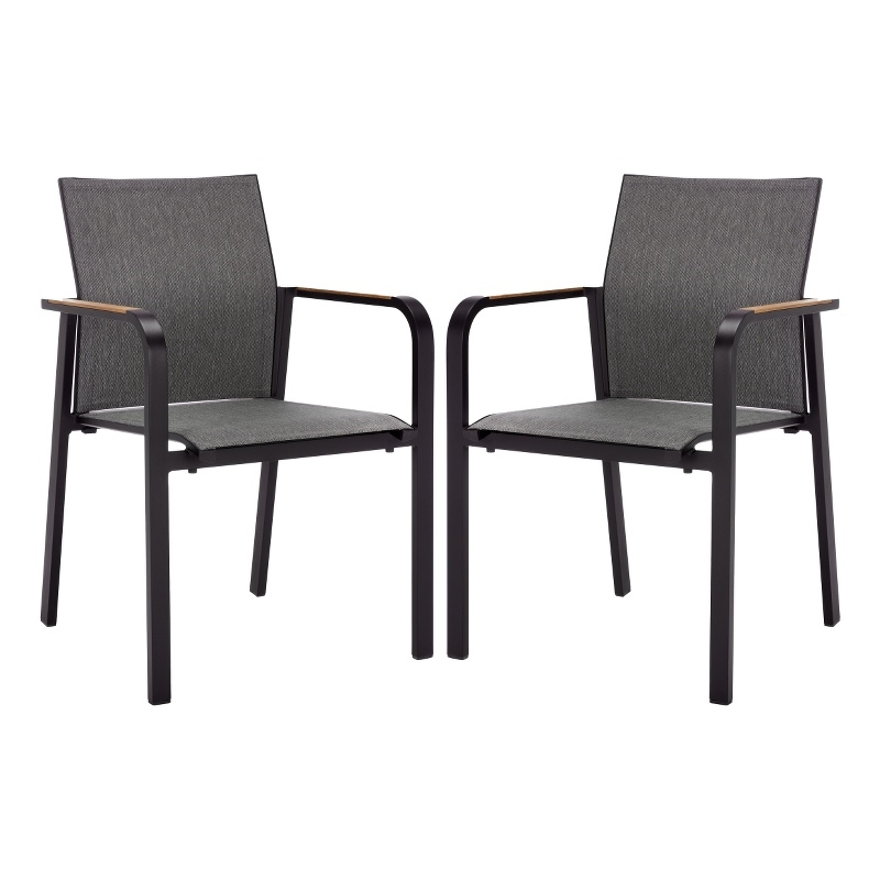 Safavieh Dexter Aluminum Armchair w/ Teak Set of 2 in Black
