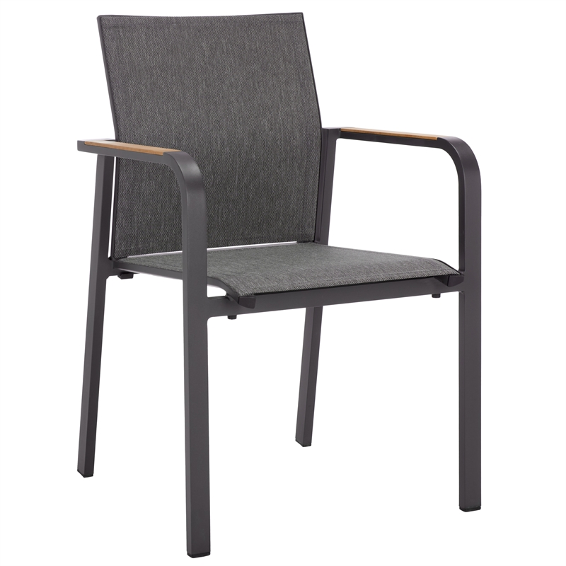 Safavieh Dexter Aluminum Armchair w/ Teak Set of 2  in Gray