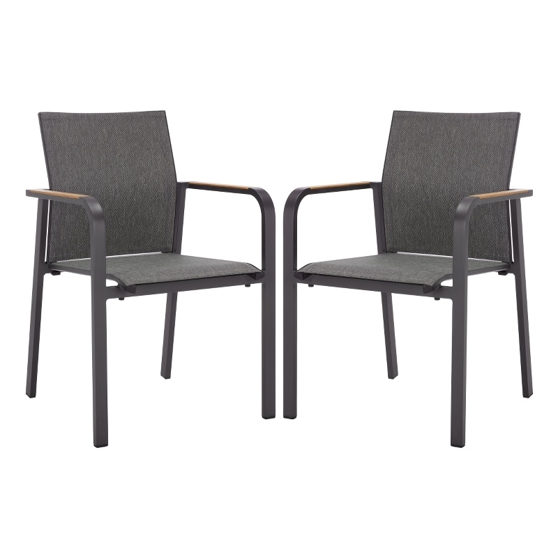 Safavieh Dexter Aluminum Armchair w/ Teak Set of 2  in Gray