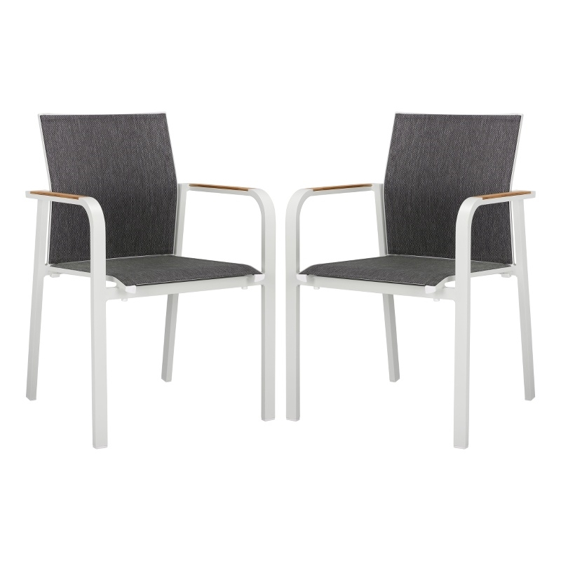 Safavieh Dexter Aluminum Armchair w/Teak Set of 2 in White