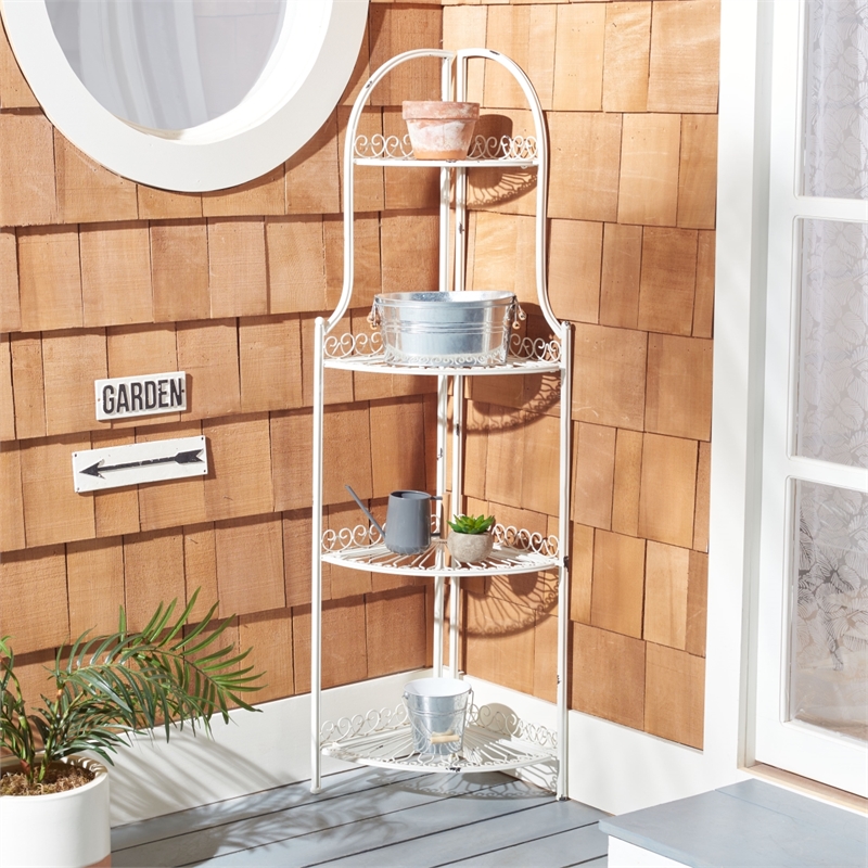 Safavieh Abarrane 4 Tier Iron Corner Shelf in White