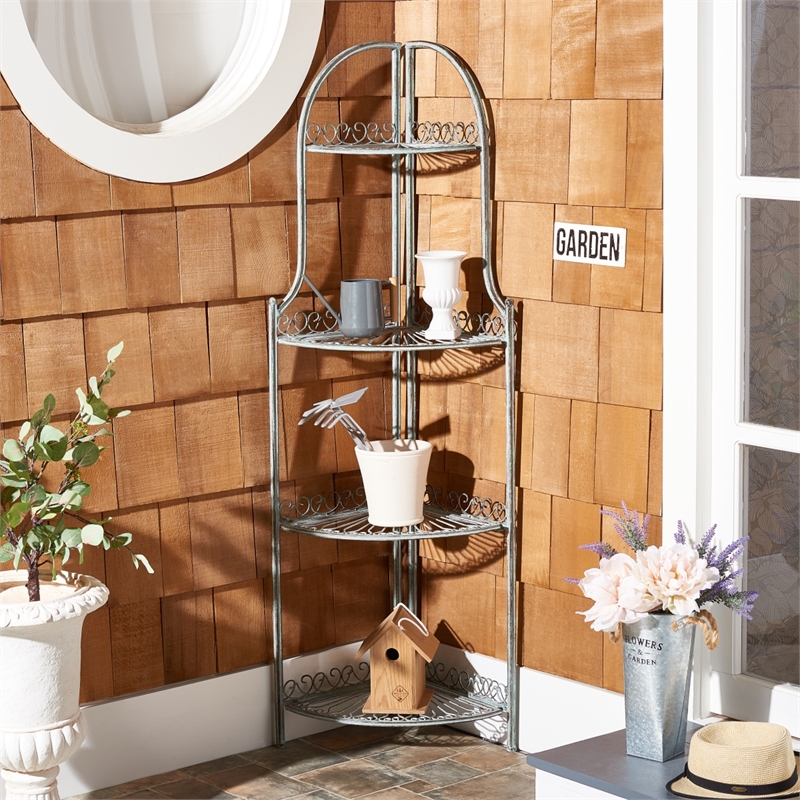 Safavieh Abarrane 4 Tier Iron Corner Shelf in Green