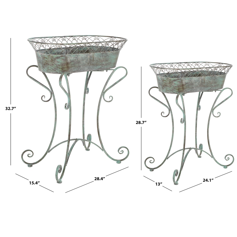 Safavieh Hendrick Iron Planters in Green