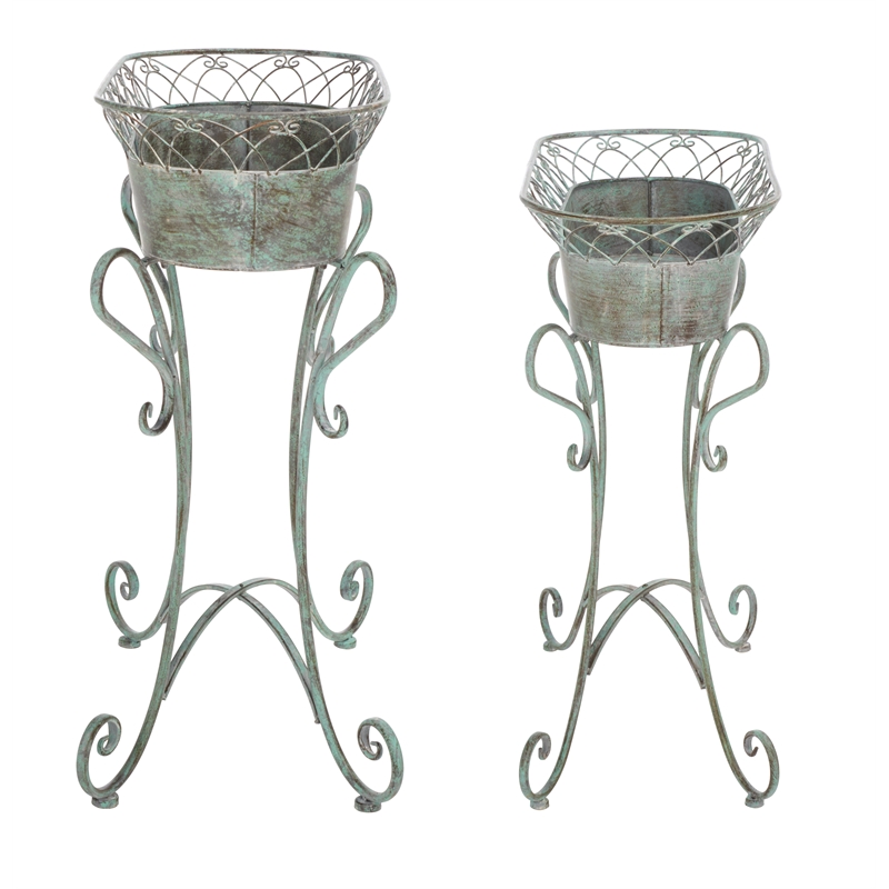 Safavieh Hendrick Iron Planters in Green