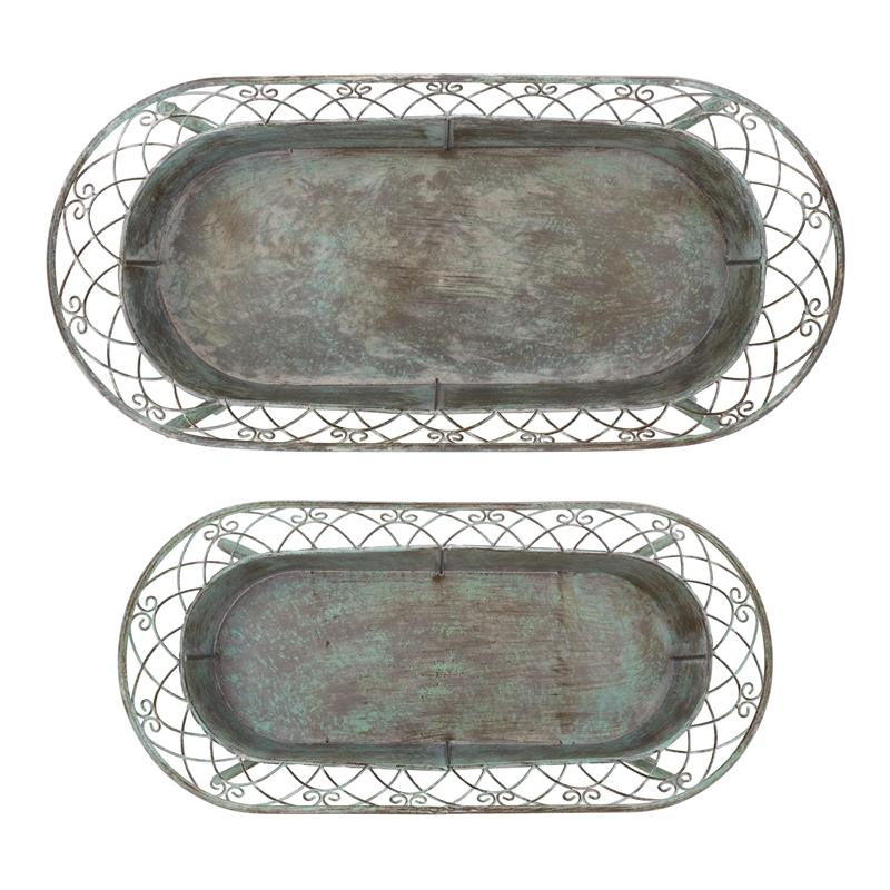 Safavieh Hendrick Iron Planters in Green