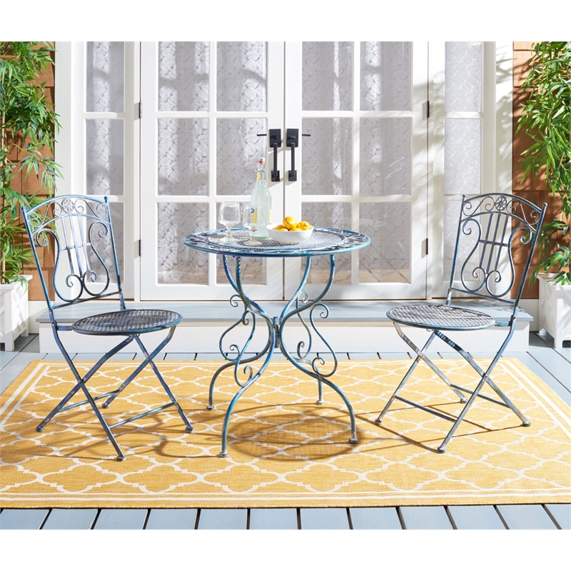 Safavieh Semly 3Pcs Iron Bistro Setting in Blue