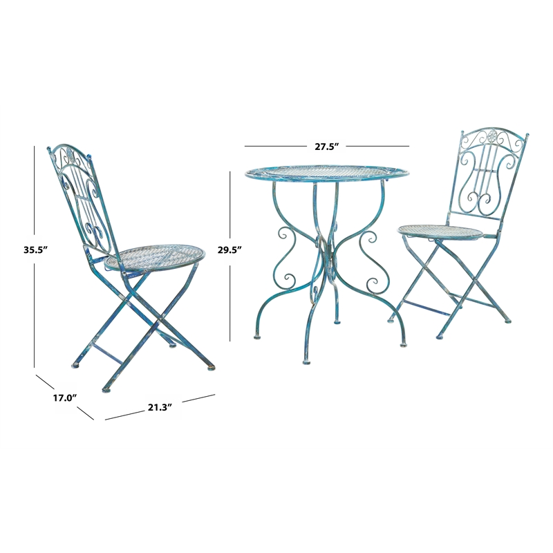 Safavieh Semly 3Pcs Iron Bistro Setting in Blue