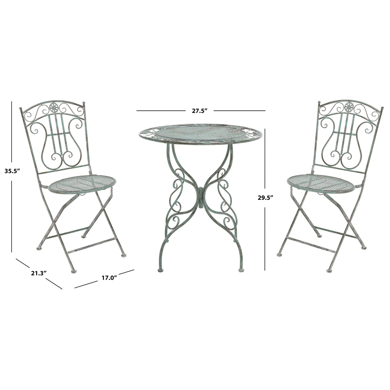 Safavieh Semly 3Pcs Iron Bistro Setting in Green