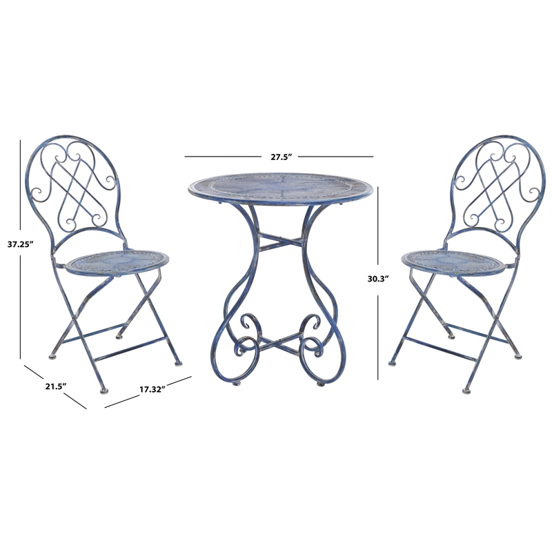 Safavieh Adriel 3Pc Iron Bistro Set in Blue