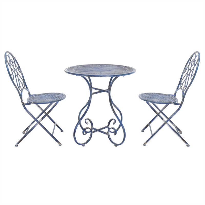 Safavieh Adriel 3Pc Iron Bistro Set in Blue