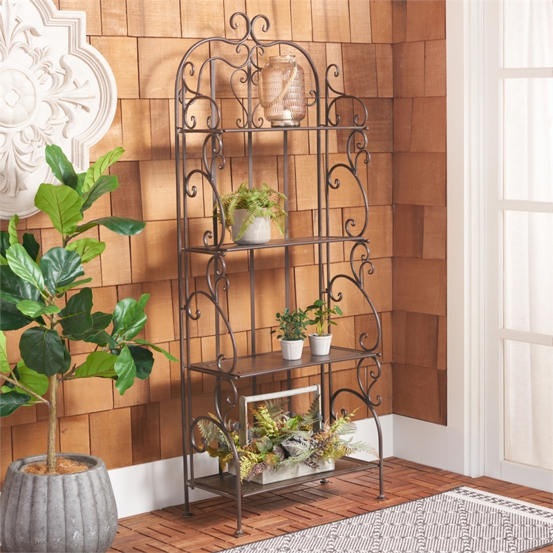 Safavieh Tyrique 4 Tier Iron Shelf Unit in Brown