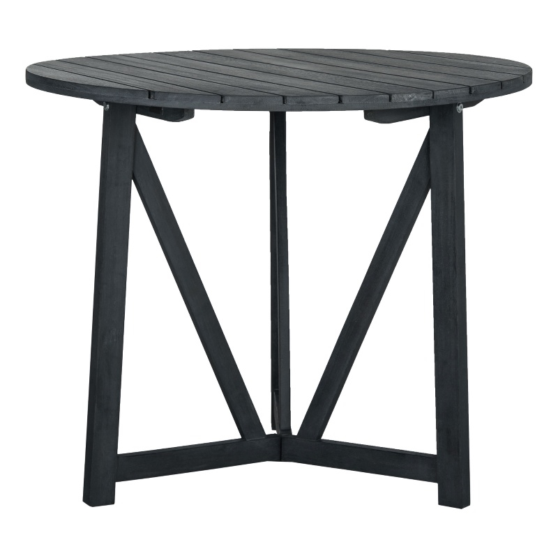 Safavieh Cloverdale Round Wood Table in Dark Gray / Beige