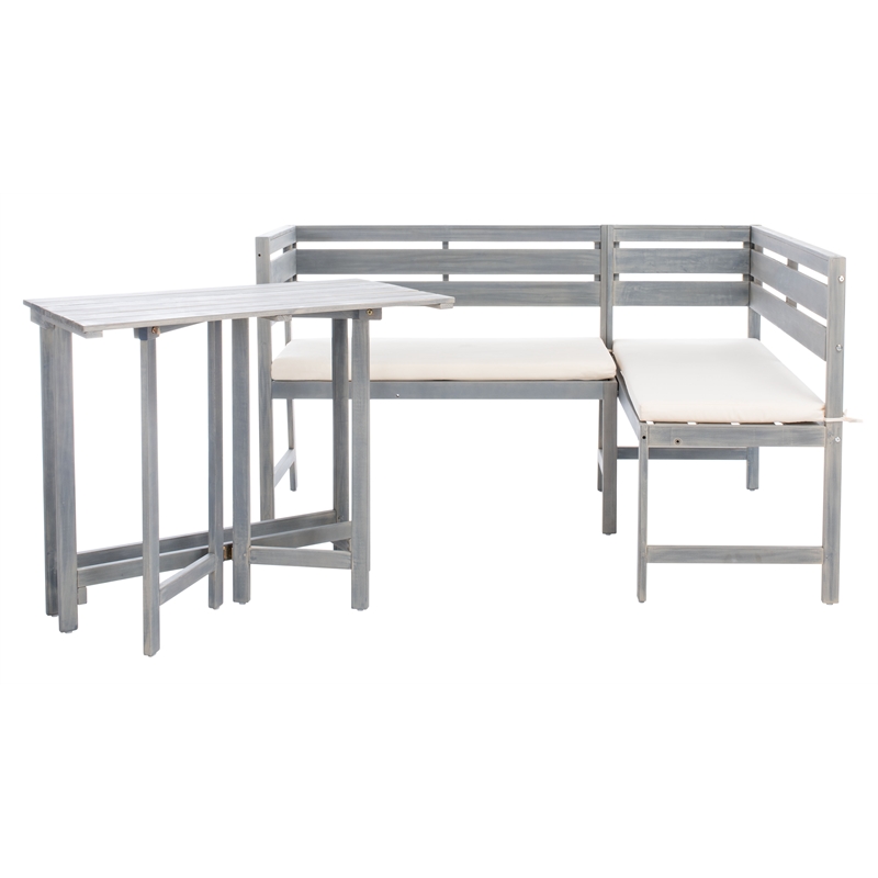 Safavieh Wilton Balcony Corner Wood Lounge Set in Ash / White
