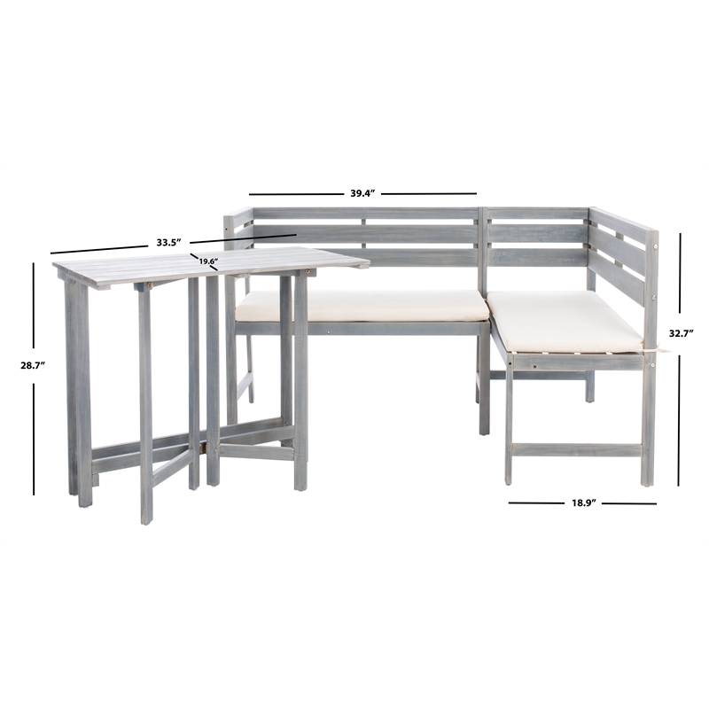 Safavieh Wilton Balcony Corner Wood Lounge Set in Ash / White