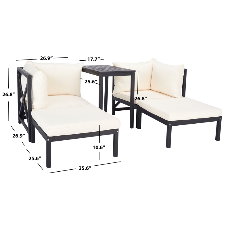 Safavieh Ronson 5 Pc Wood Sectional Set in Dark Gray / Beige