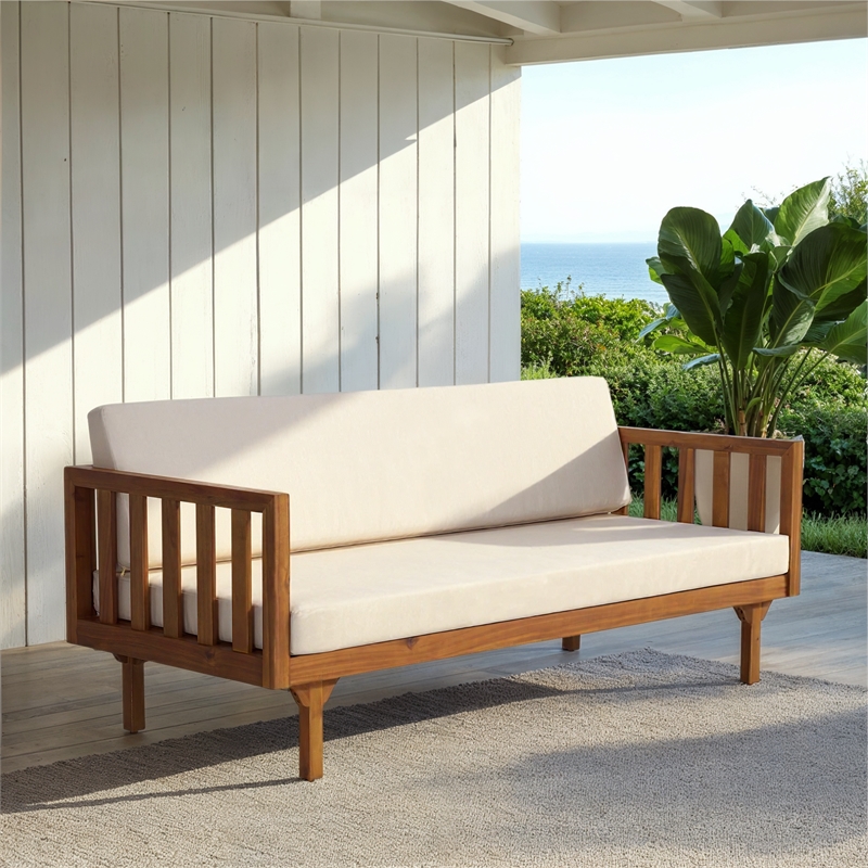 Safavieh Napoli 3-Seater Wood Bench  in Teak / Brown / Cream