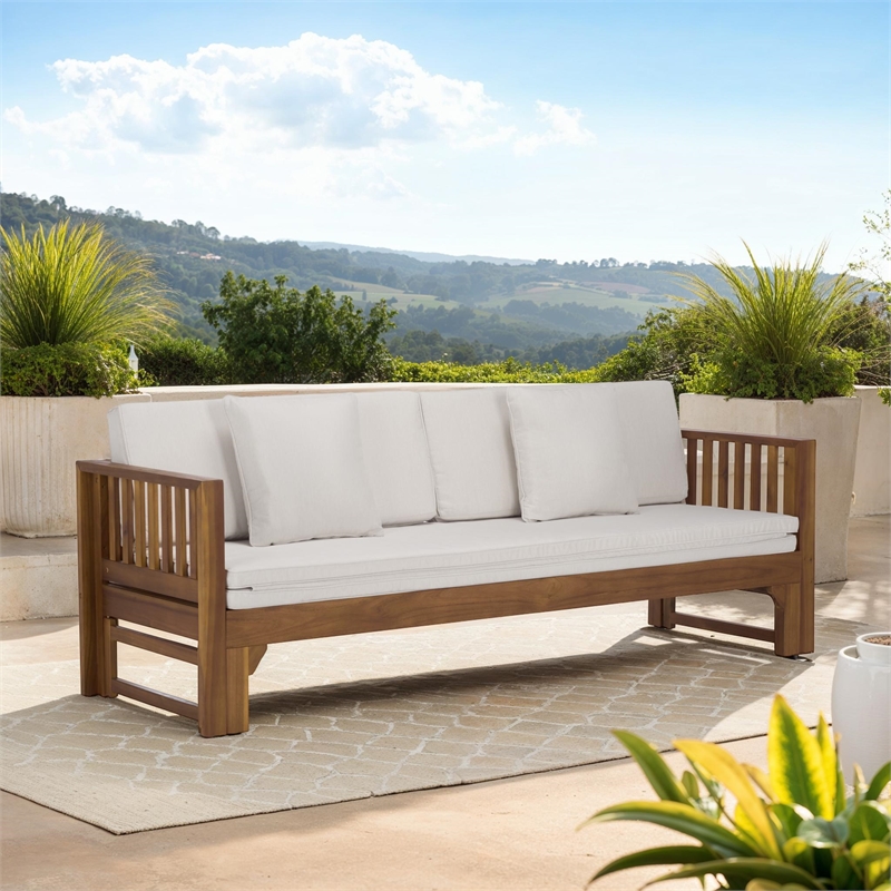 Safavieh Napoli Wood Bench & Bed in Teak / Brown / Cream
