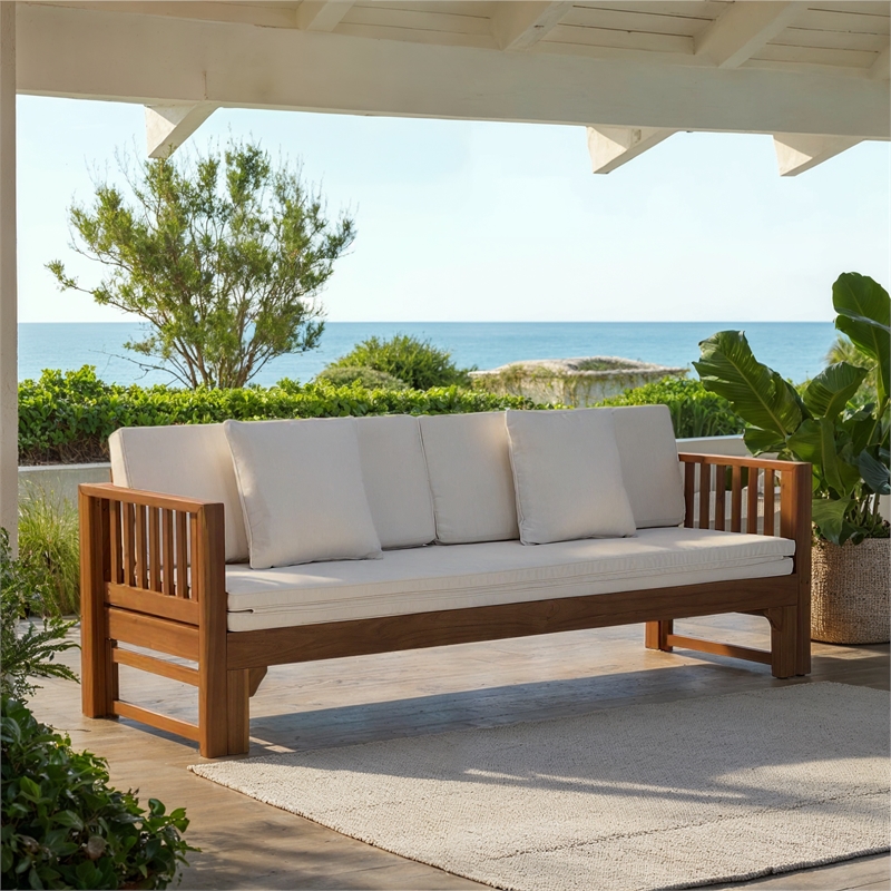 Safavieh Napoli Wood Bench & Bed in Teak / Brown / Cream