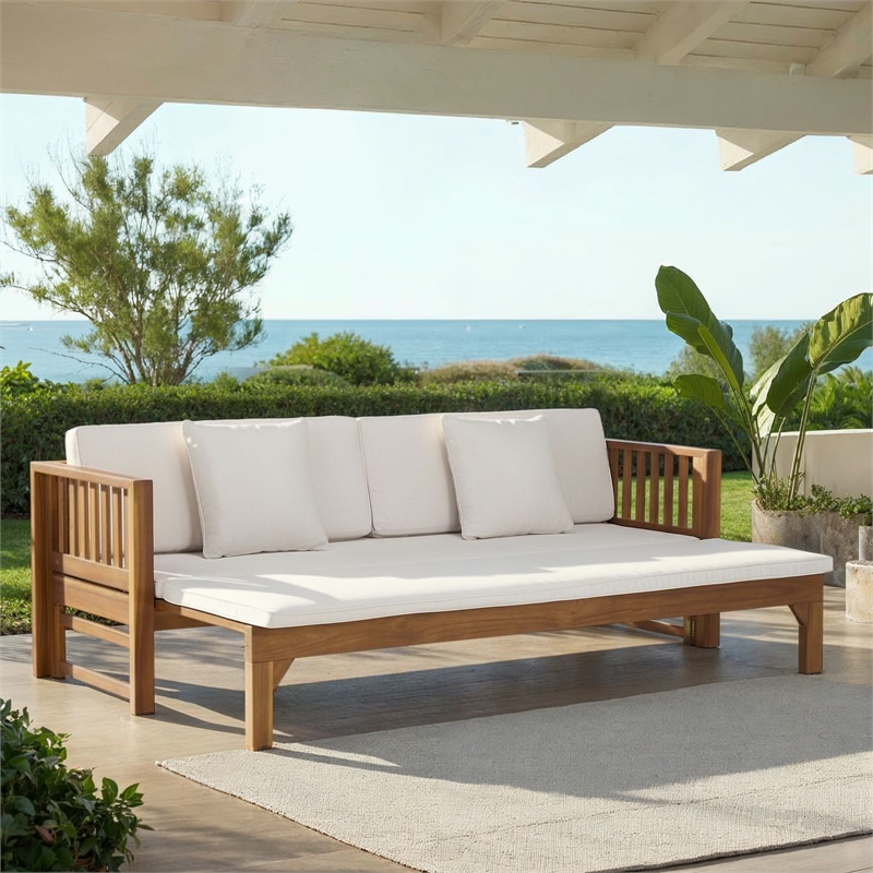 Safavieh Napoli Wood Bench & Bed in Teak / Brown / Cream
