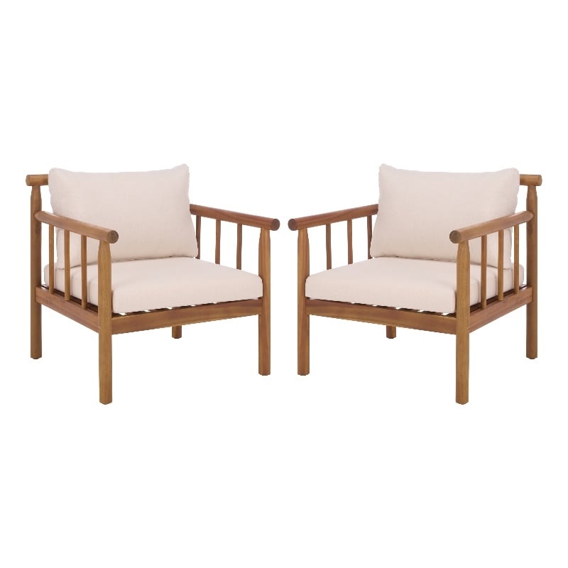 Safavieh Cardori Wood Chair Set of 2 in Teak / Brown / Cream