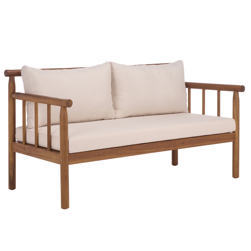 Safavieh Cardori Wood Bench + Table in Teak / Brown / Cream