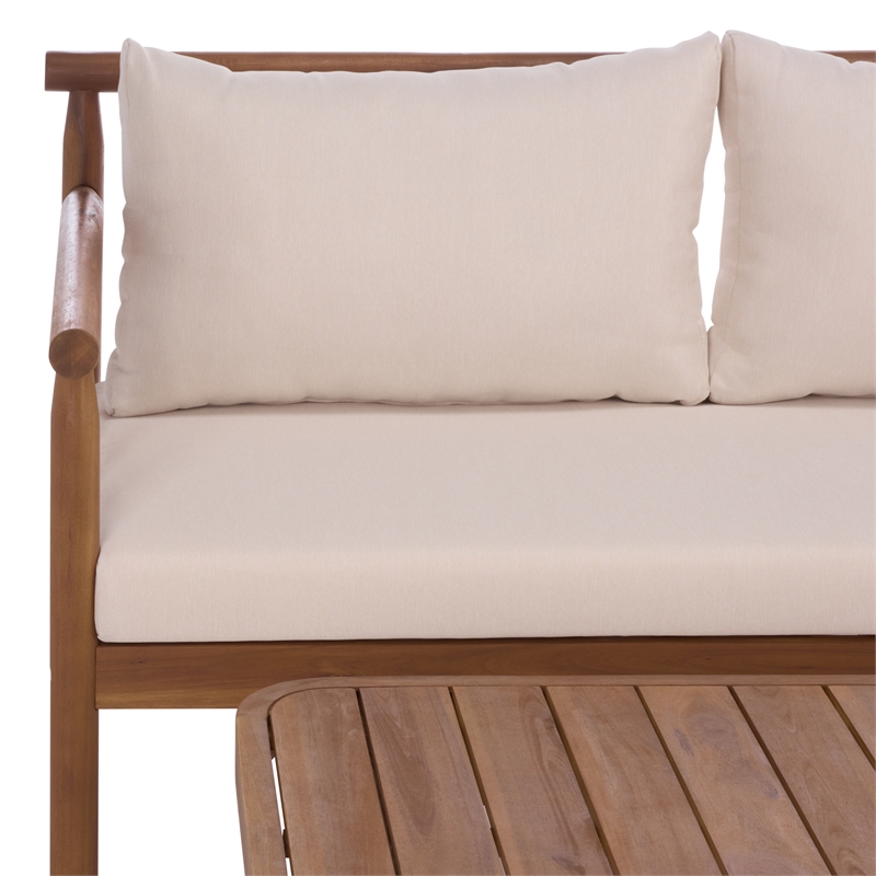 Safavieh Cardori Wood Bench + Table in Teak / Brown / Cream