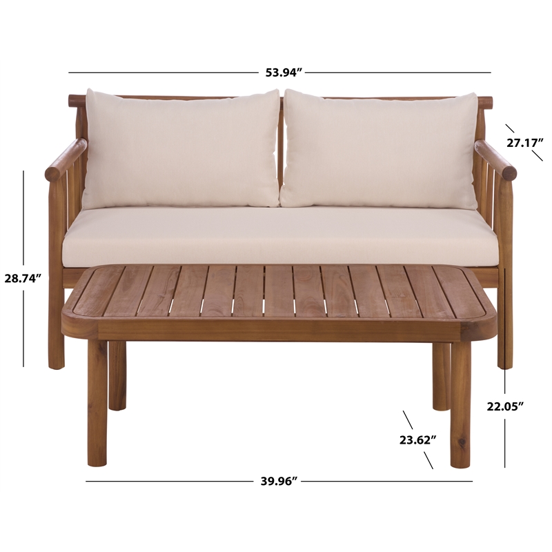 Safavieh Cardori Wood Bench + Table in Teak / Brown / Cream