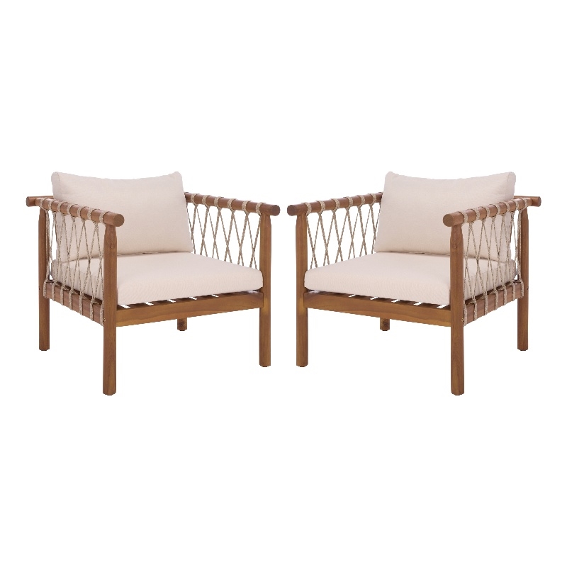 Safavieh Sabrina Wood Chair Set of 2 in Teak / Brown / Cream