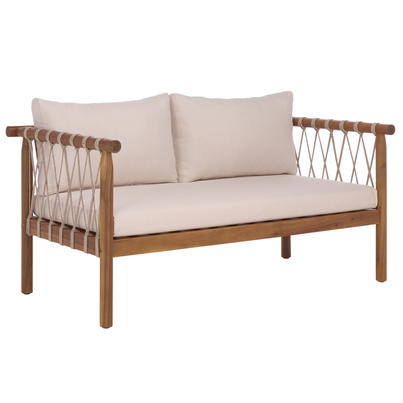 Safavieh Sabrina Wood  Bench + Table in Teak / Brown / Cream