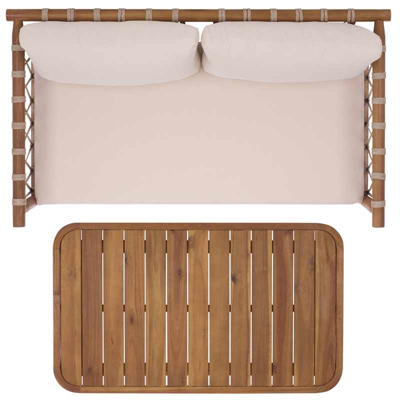 Safavieh Sabrina Wood  Bench + Table in Teak / Brown / Cream