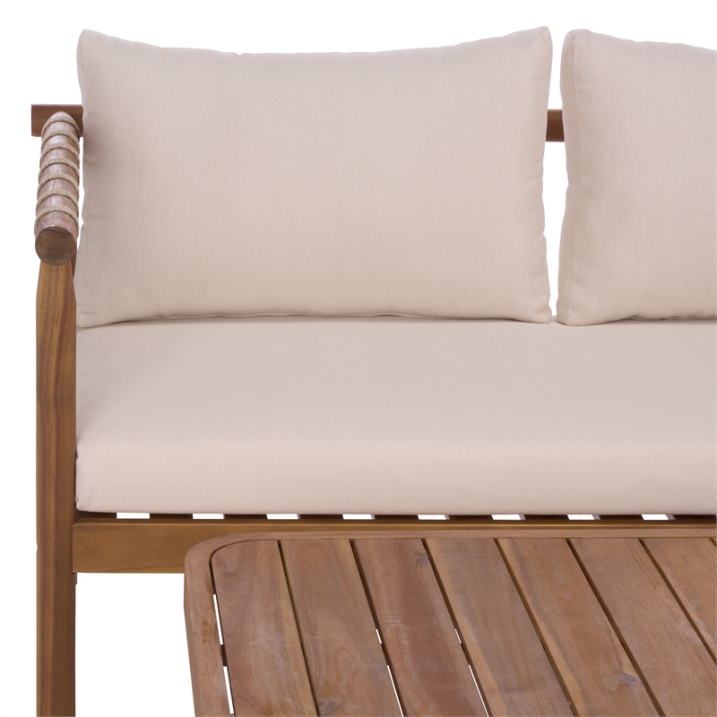 Safavieh Sabrina Wood  Bench + Table in Teak / Brown / Cream