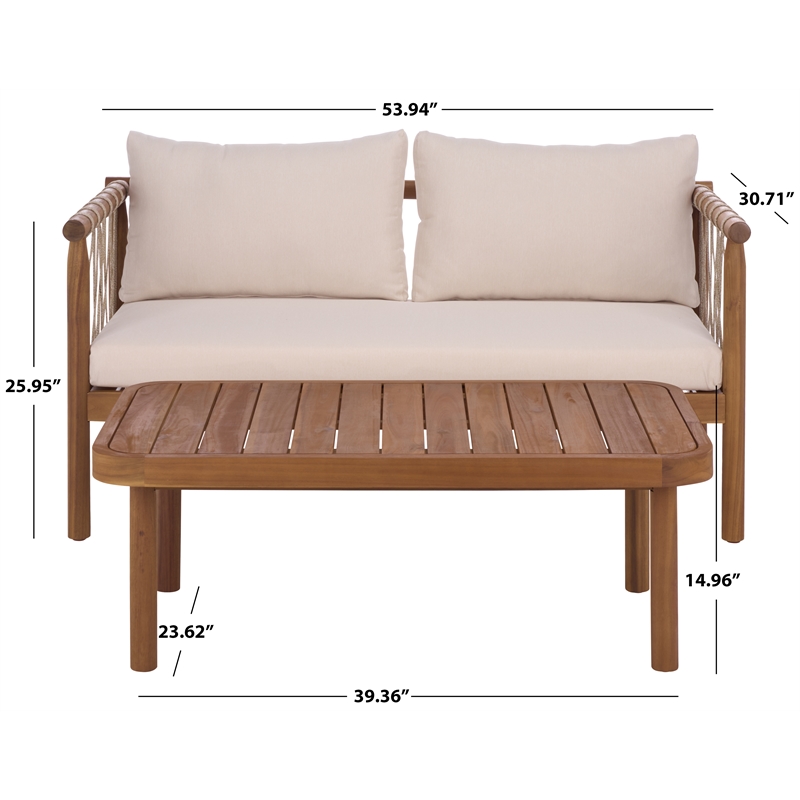 Safavieh Sabrina Wood  Bench + Table in Teak / Brown / Cream