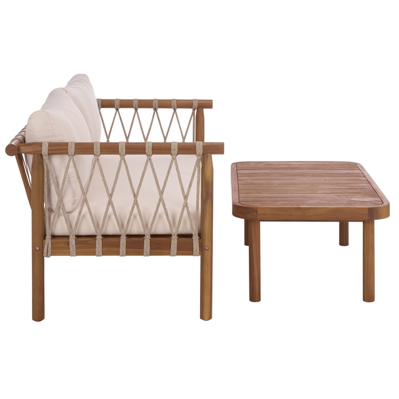 Safavieh Sabrina Wood  Bench + Table in Teak / Brown / Cream