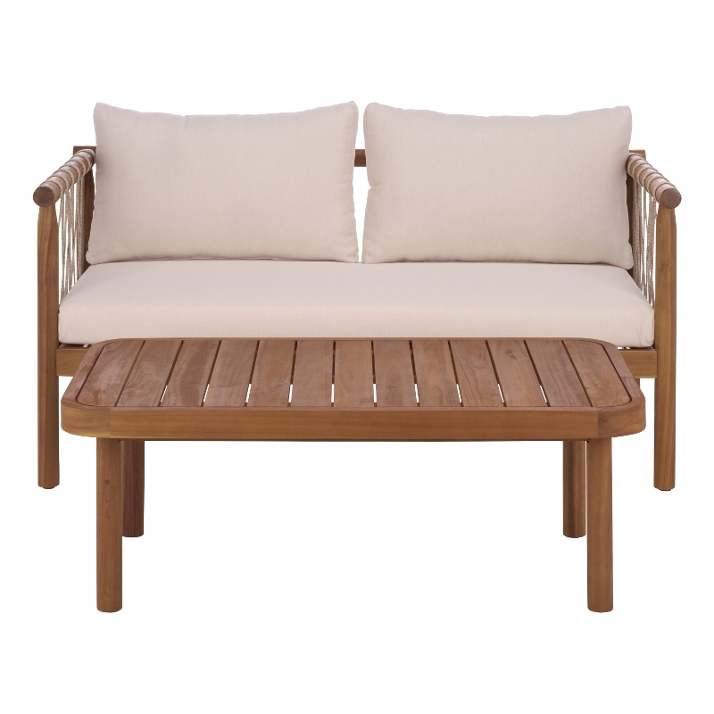 Safavieh Sabrina Wood  Bench + Table in Teak / Brown / Cream