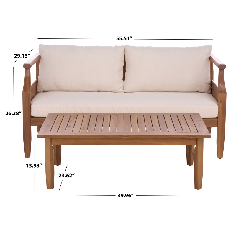Safavieh Alta Wood Bench + Table in Teak / Brown / Cream