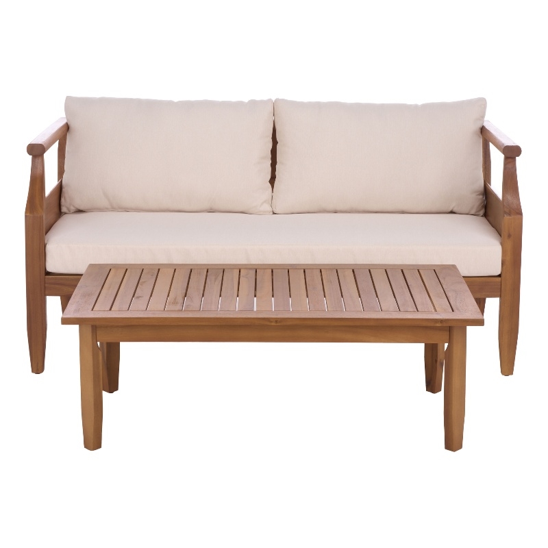 Safavieh Alta Wood Bench + Table in Teak / Brown / Cream