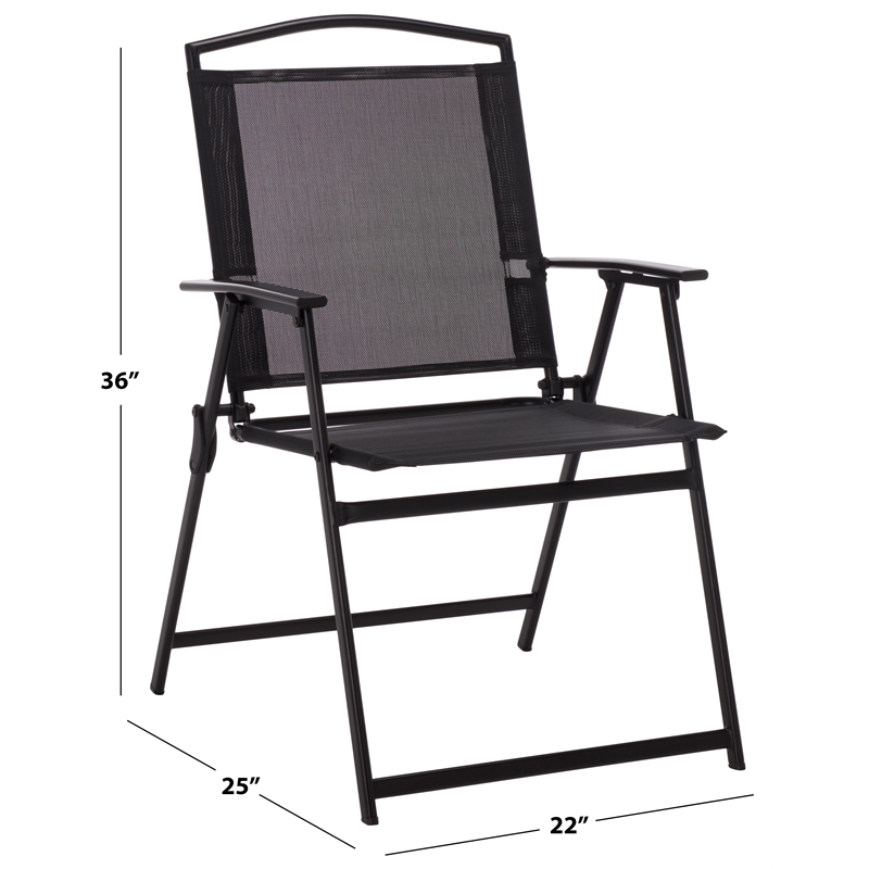Safavieh Alvin Metal and Rattan Folding Chair Set of 2 in Black / Black