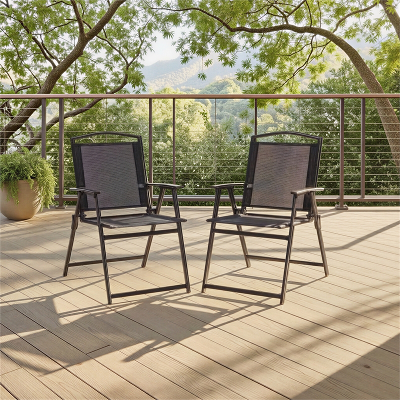 Safavieh Alvin Metal and Rattan Folding Chair Set of 2 in Black / Black