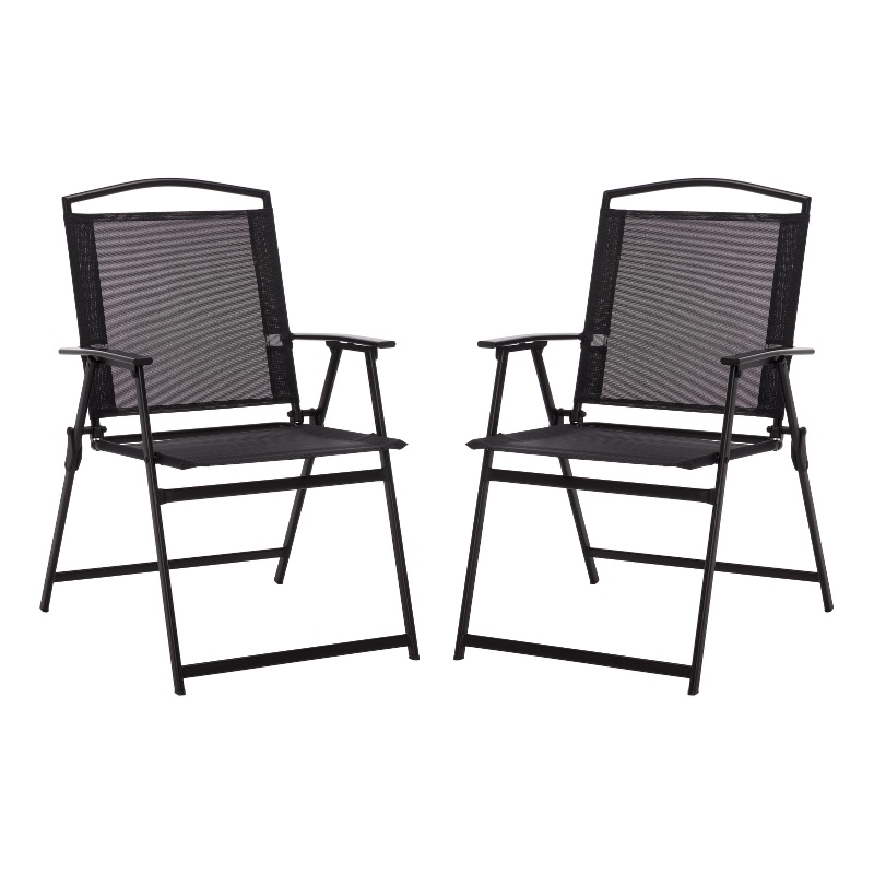 Safavieh Alvin Metal and Rattan Folding Chair Set of 2 in Black / Black